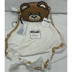 Moschino Teddy Bear Face Leather Shoulder Bag New
